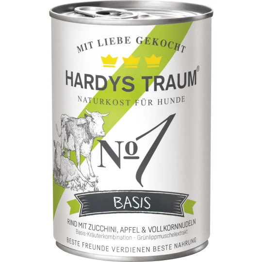 Hardys Traum Basis No1 Rind Mit Zucchini, Apfel & Vollkornnudeln 400G 3 Hardys Traum Basis No1 Rind Mit Zucchini, Apfel & Vollkornnudeln 400G